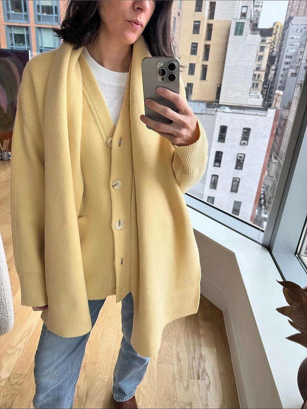 APIECE APART Small Cardigan with Scarf Merino Wool & Cashmere in Yellow Size
